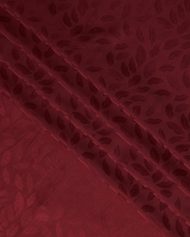 Maroon Silk Satin Fabric with Leaf Pattern, 110 cm Width-D20963