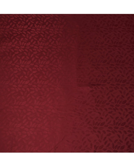 Maroon Silk Satin Fabric with Leaf Pattern, 110 cm Width-D20963