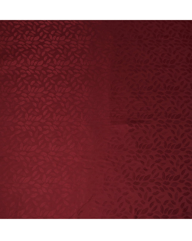 Maroon Silk Satin Fabric with Leaf Pattern, 110 cm Width-D20963