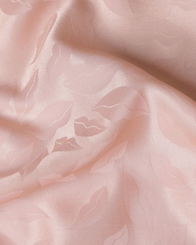 Blush Pink Silk Satin Fabric with Leaf Pattern, 110 cm Width-D20964