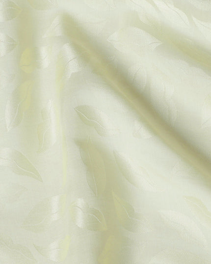 Pale Yellow Silk Satin Fabric with Leaf Design, 110 cm Width-D20965