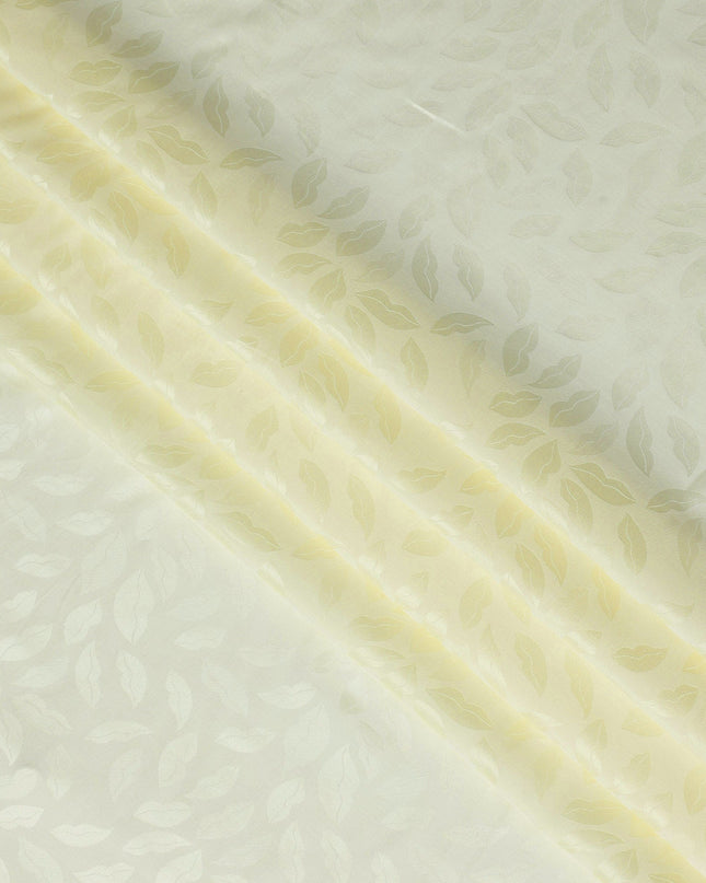 Pale Yellow Silk Satin Fabric with Leaf Design, 110 cm Width-D20965