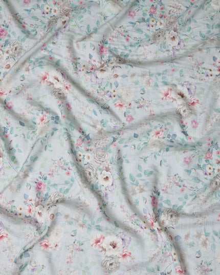 Mint Green Floral Cotton Linen Fabric, 110 cm Width-D20966