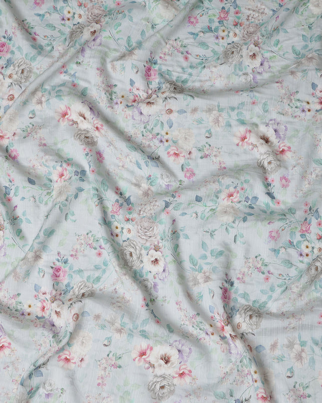 Mint Green Floral Cotton Linen Fabric, 110 cm Width-D20966