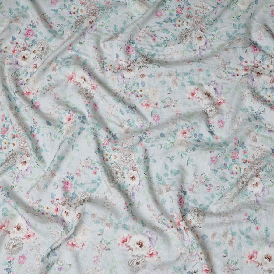 Mint Green Floral Cotton Linen Fabric, 110 cm Width-D20966