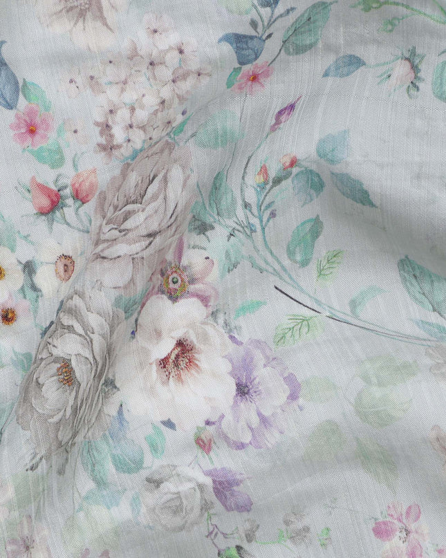 Mint Green Floral Cotton Linen Fabric, 110 cm Width-D20966