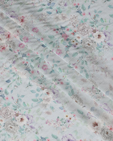 Mint Green Floral Cotton Linen Fabric, 110 cm Width-D20966