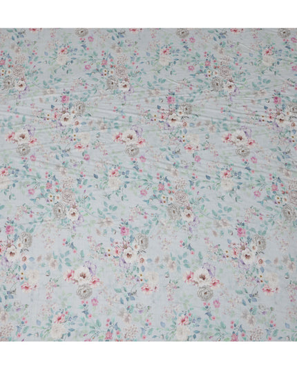 Mint Green Floral Cotton Linen Fabric, 110 cm Width-D20966