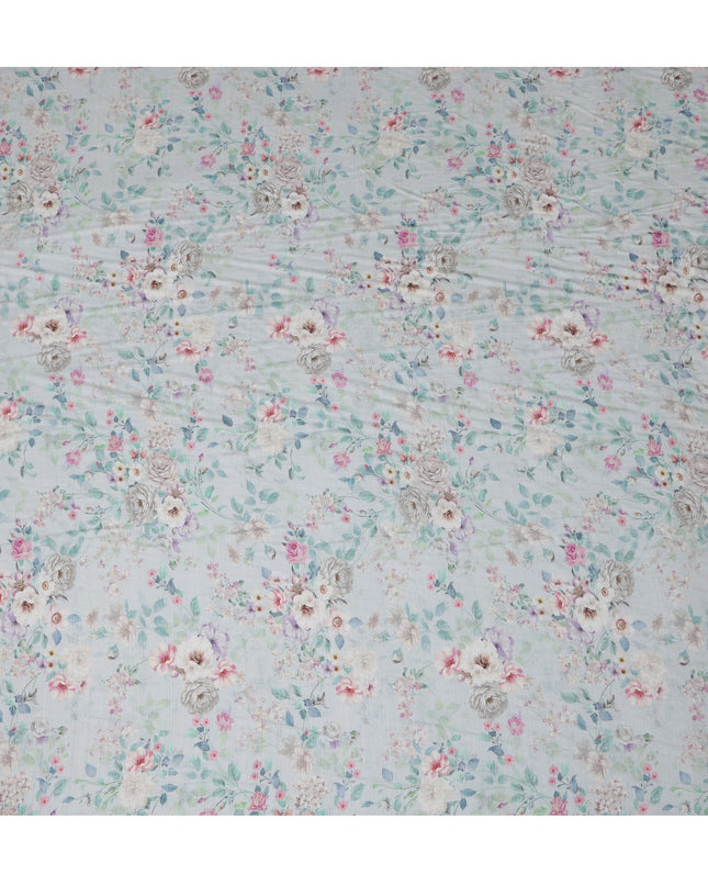 Mint Green Floral Cotton Linen Fabric, 110 cm Width-D20966