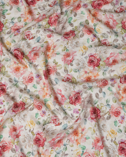 White Floral Linen Cotton Blend Fabric, 110 cm Width-D20968