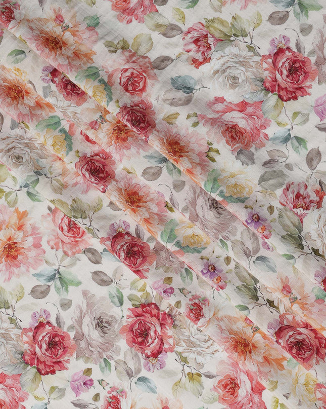 White Floral Linen Cotton Blend Fabric, 110 cm Width-D20968