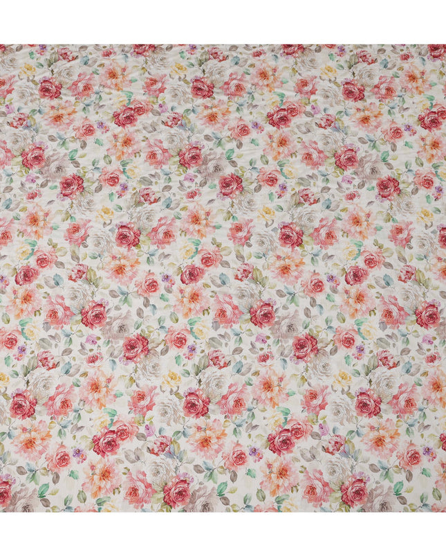 White Floral Linen Cotton Blend Fabric, 110 cm Width-D20968