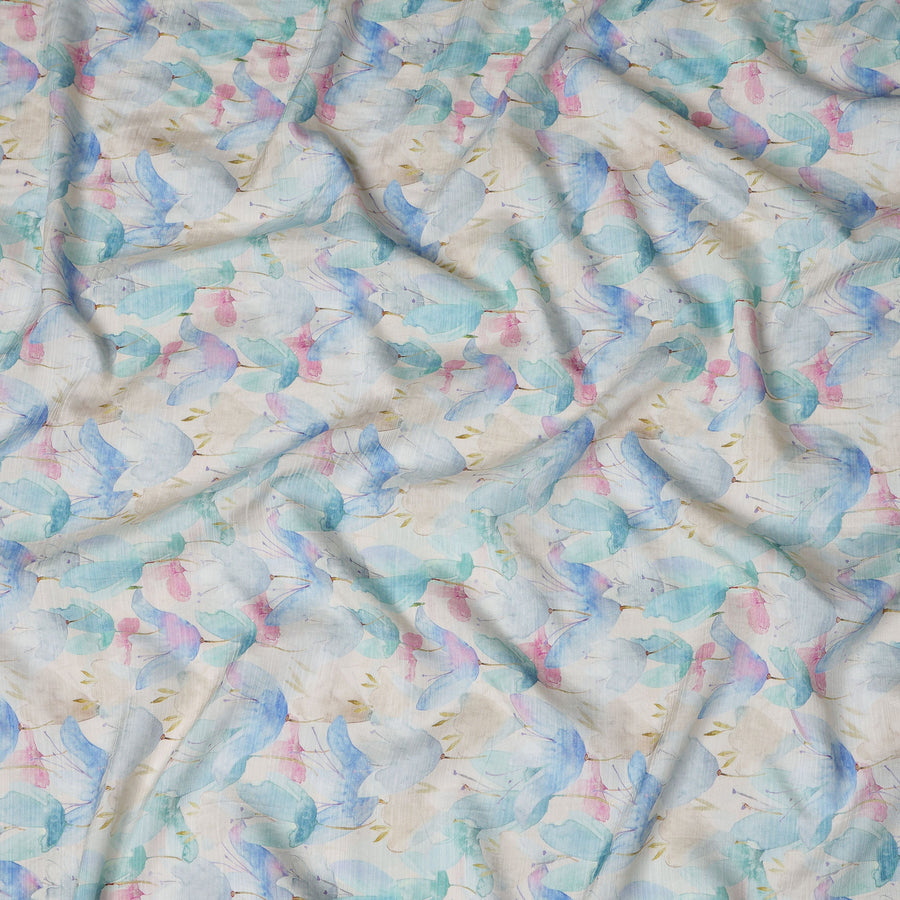 White Pastel Floral Linen Cotton Blend Fabric, 110 cm Width-D20969