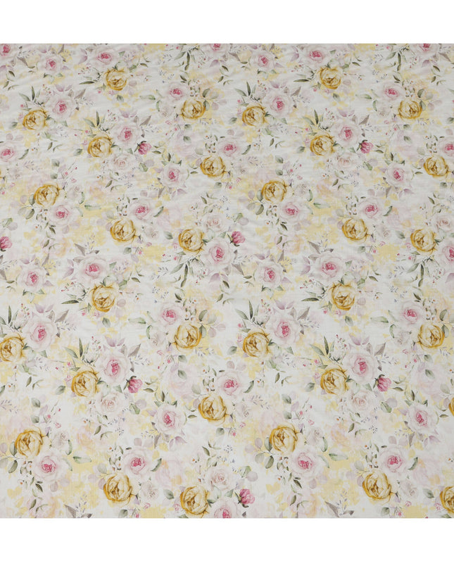 Cream Yellow Floral Linen Cotton Blend Fabric, 110 cm Width-D20970