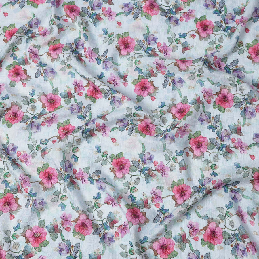 قماش ناعم من مزيج الكتان والقطن بنقشة زهور باللون الأزرق، عرض 110 سم، صنع في الهند - D20971