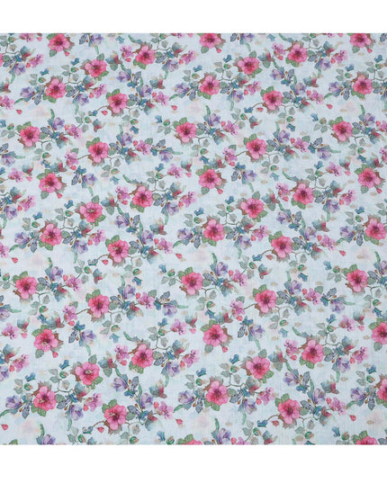 Soft Blue Floral Linen-Cotton Blend Fabric, 110 cm Wide, Made in India-D20971