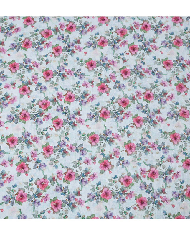 Soft Blue Floral Linen-Cotton Blend Fabric, 110 cm Wide, Made in India-D20971