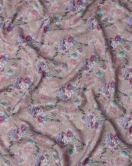 Dusty Rose Floral Linen-Cotton Blend Fabric, 110 cm Wide, Made in India-D20972