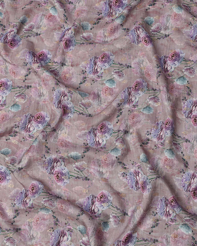 Dusty Rose Floral Linen-Cotton Blend Fabric, 110 cm Wide, Made in India-D20972