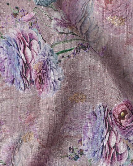 Dusty Rose Floral Linen-Cotton Blend Fabric, 110 cm Wide, Made in India-D20972