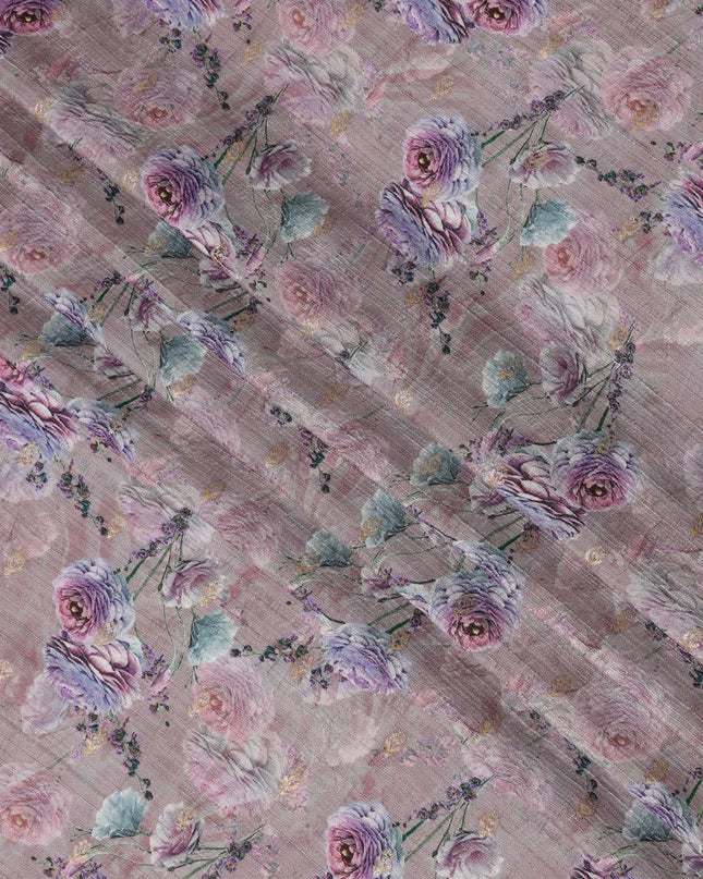 Dusty Rose Floral Linen-Cotton Blend Fabric, 110 cm Wide, Made in India-D20972