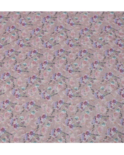 Dusty Rose Floral Linen-Cotton Blend Fabric, 110 cm Wide, Made in India-D20972