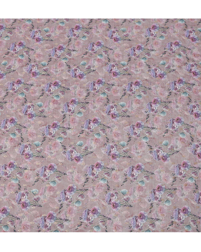 Dusty Rose Floral Linen-Cotton Blend Fabric, 110 cm Wide, Made in India-D20972