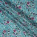 Aqua Blue Floral Linen-Cotton Blend Fabric, 110 cm Wide, Made in India-D20973