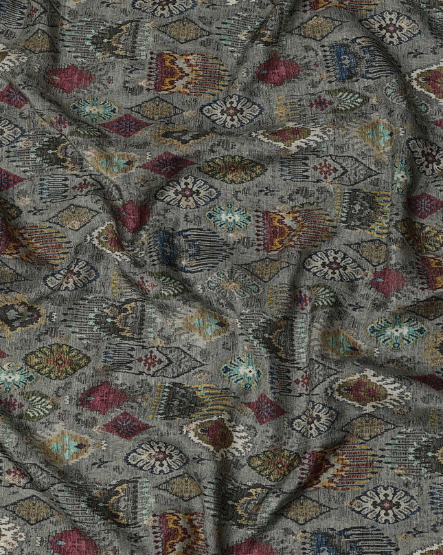 Olive Green Ikat Pattern Linen-Cotton Blend Fabric, 110 cm Wide, Made in India-D20974