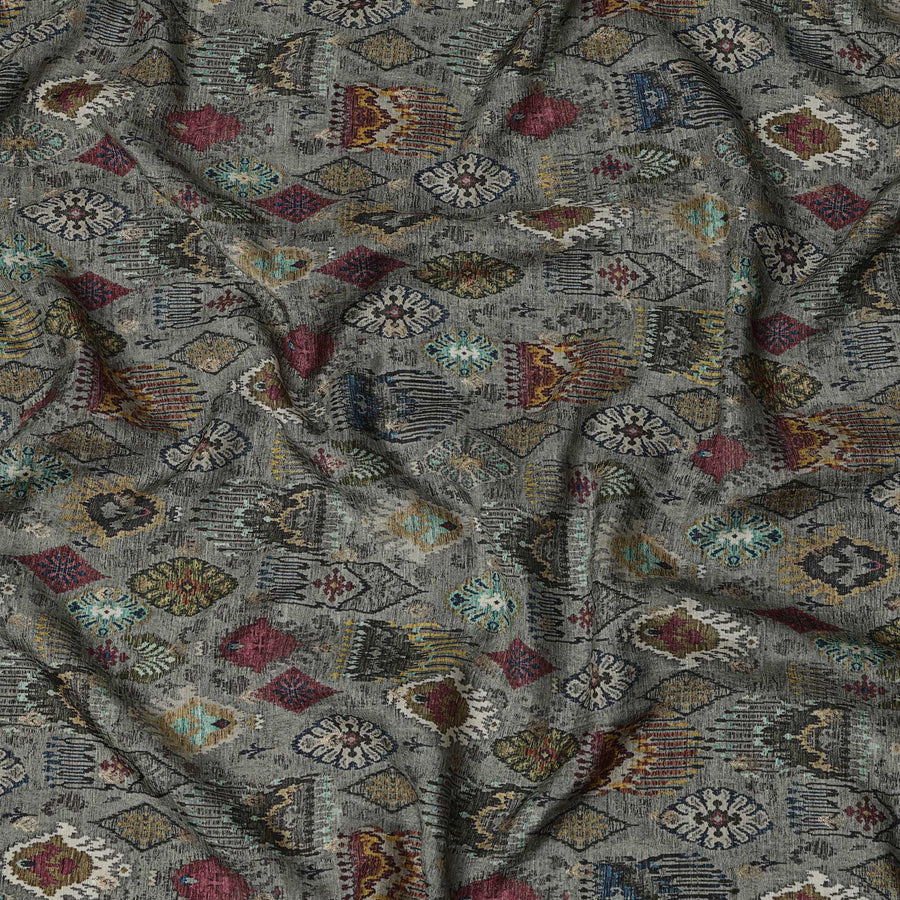 Olive Green Ikat Pattern Linen-Cotton Blend Fabric, 110 cm Wide, Made in India-D20974 - Regal Fabrics