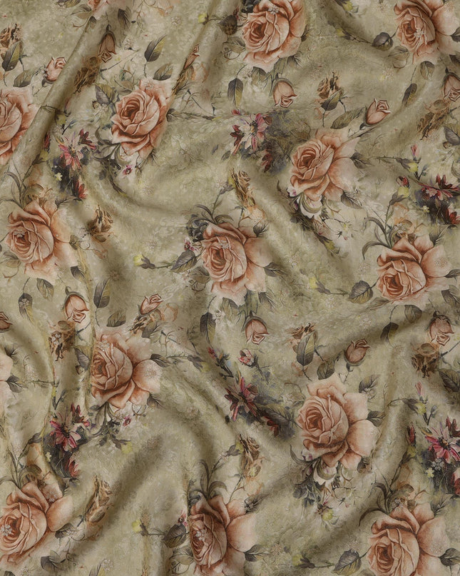 Sage Green Floral Viscose Crepe Digital Print Fabric, 110 cm Wide, Made in India-D20975