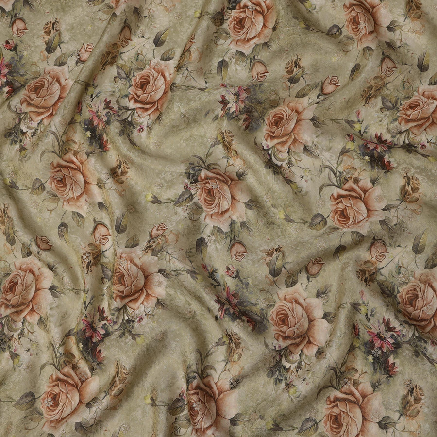 Sage Green Floral Viscose Crepe Digital Print Fabric, 110 cm Wide, Made in India-D20975 Regal Fabrics