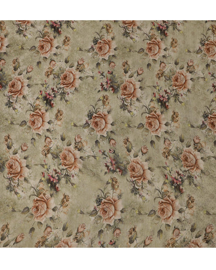 Sage Green Floral Viscose Crepe Digital Print Fabric, 110 cm Wide, Made in India-D20975