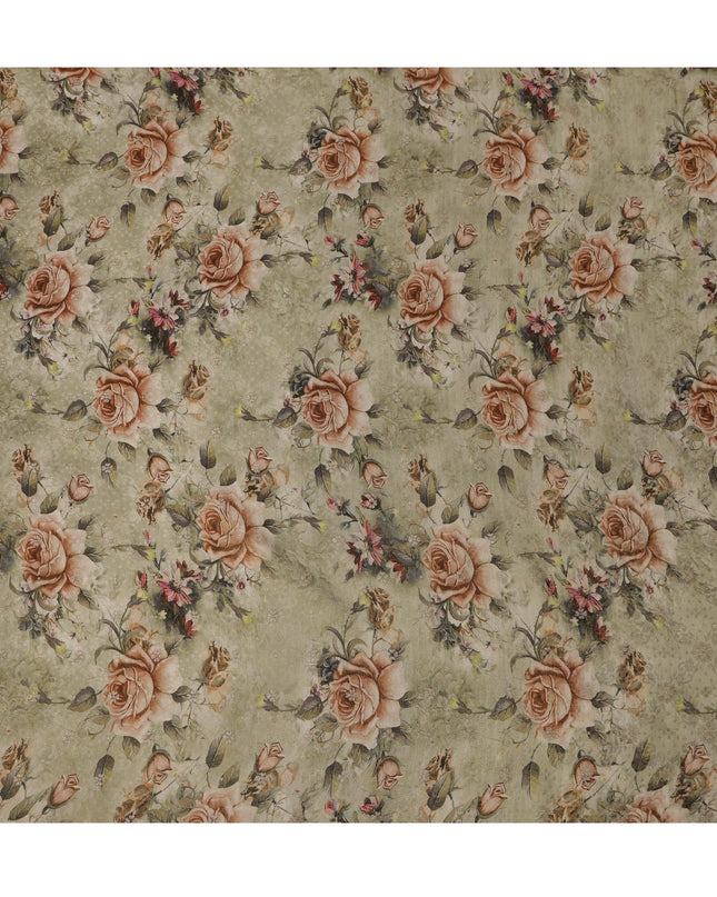 Sage Green Floral Viscose Crepe Digital Print Fabric, 110 cm Wide, Made in India-D20975