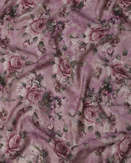 Mauve Rose Floral Viscose Crepe Digital Print Fabric, 110 cm Wide, Made in India-D20976