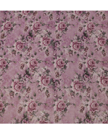 Mauve Rose Floral Viscose Crepe Digital Print Fabric, 110 cm Wide, Made in India-D20976