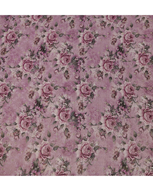 Mauve Rose Floral Viscose Crepe Digital Print Fabric, 110 cm Wide, Made in India-D20976