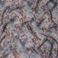 Steel Blue Floral Synthetic Organza Satin Fabric, 110 cm Wide, Made in India-D20982 Regal Fabrics