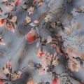Steel Blue Floral Synthetic Organza Satin Fabric, 110 cm Wide, Made in India-D20982 Regal Fabrics