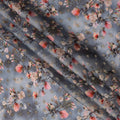 Steel Blue Floral Synthetic Organza Satin Fabric, 110 cm Wide, Made in India-D20982 Regal Fabrics