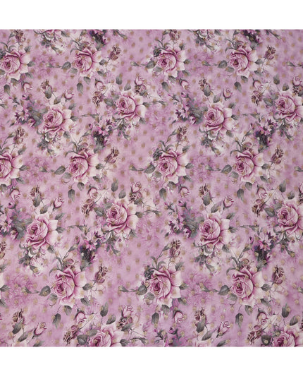 Lilac Pink Floral Synthetic Organza Satin Fabric, 110 cm Wide, Made in India-D20984