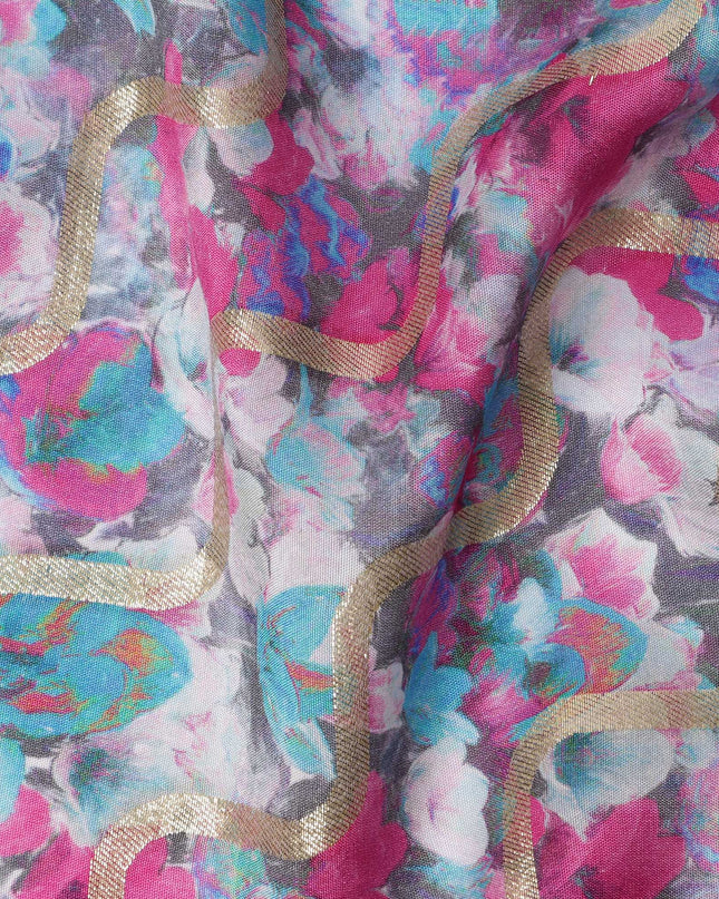 Fuchsia Multi-Color Abstract Floral Viscose Crepe Digital Print Fabric, 110 cm Wide, Made in India-D20985