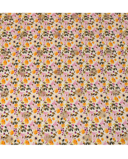 Ivory Floral Viscose Crepe Digital Print Fabric, 110 cm Wide, Made in India-D20986