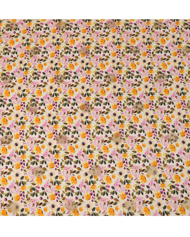 Ivory Floral Viscose Crepe Digital Print Fabric, 110 cm Wide, Made in India-D20986