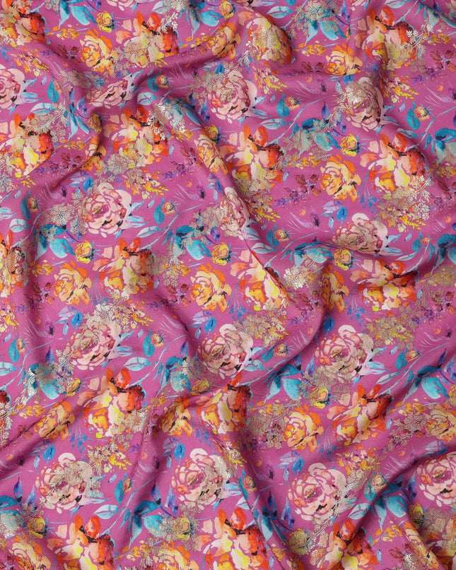 Magenta Floral Viscose Crepe Digital Print Fabric, 110 cm Wide, Made in India-D20987