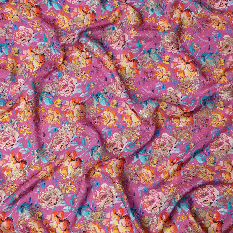 Magenta Floral Viscose Crepe Digital Print Fabric, 110 cm Wide, Made in India-D20987 Regal Fabrics
