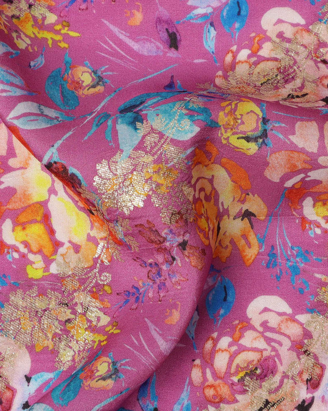 Magenta Floral Viscose Crepe Digital Print Fabric, 110 cm Wide, Made in India-D20987