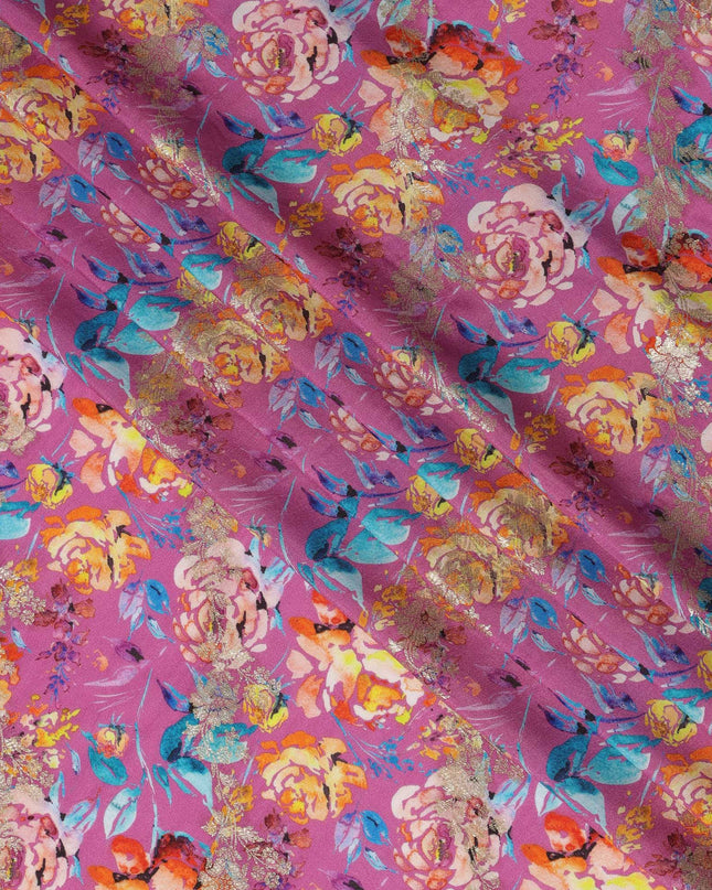 Magenta Floral Viscose Crepe Digital Print Fabric, 110 cm Wide, Made in India-D20987