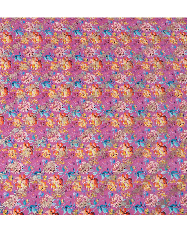 Magenta Floral Viscose Crepe Digital Print Fabric, 110 cm Wide, Made in India-D20987