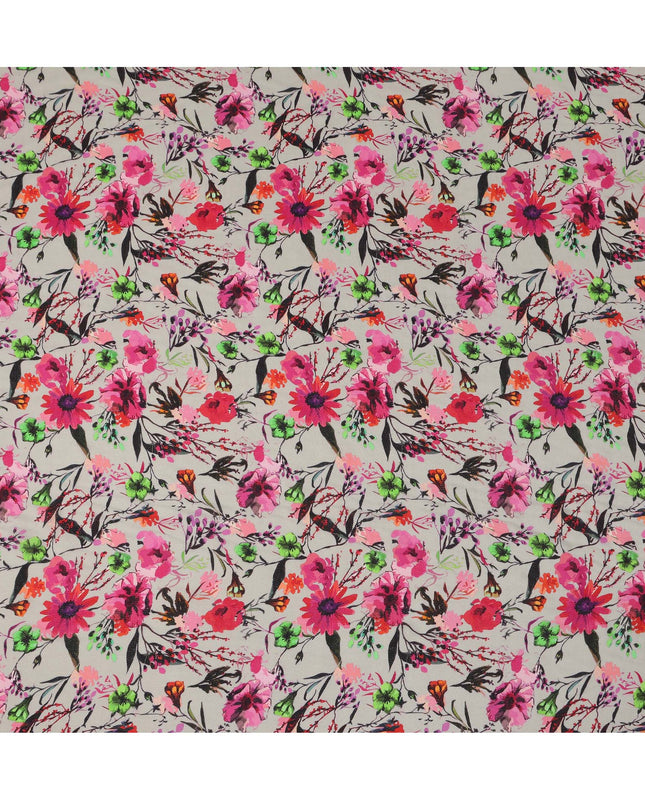 Cream Floral Viscose Crepe Digital Print Fabric, 110 cm Wide, Made in India-D20990